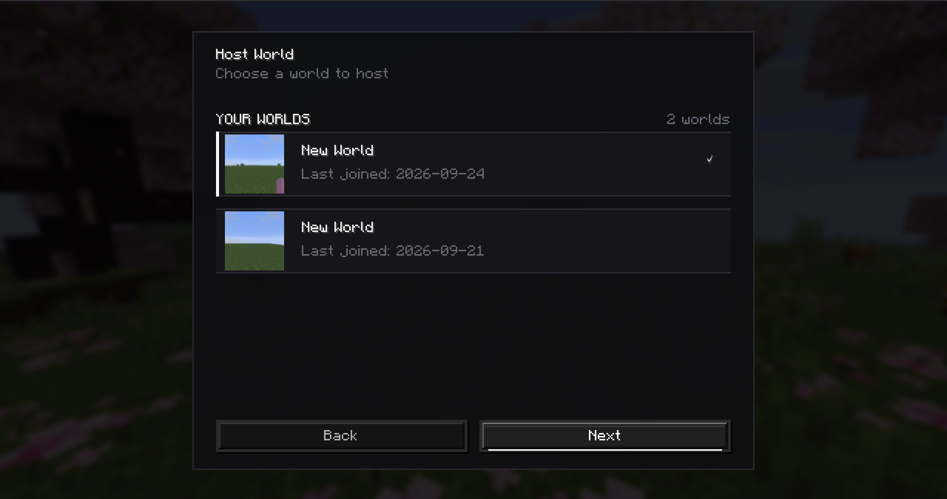 Pawn choose world screen