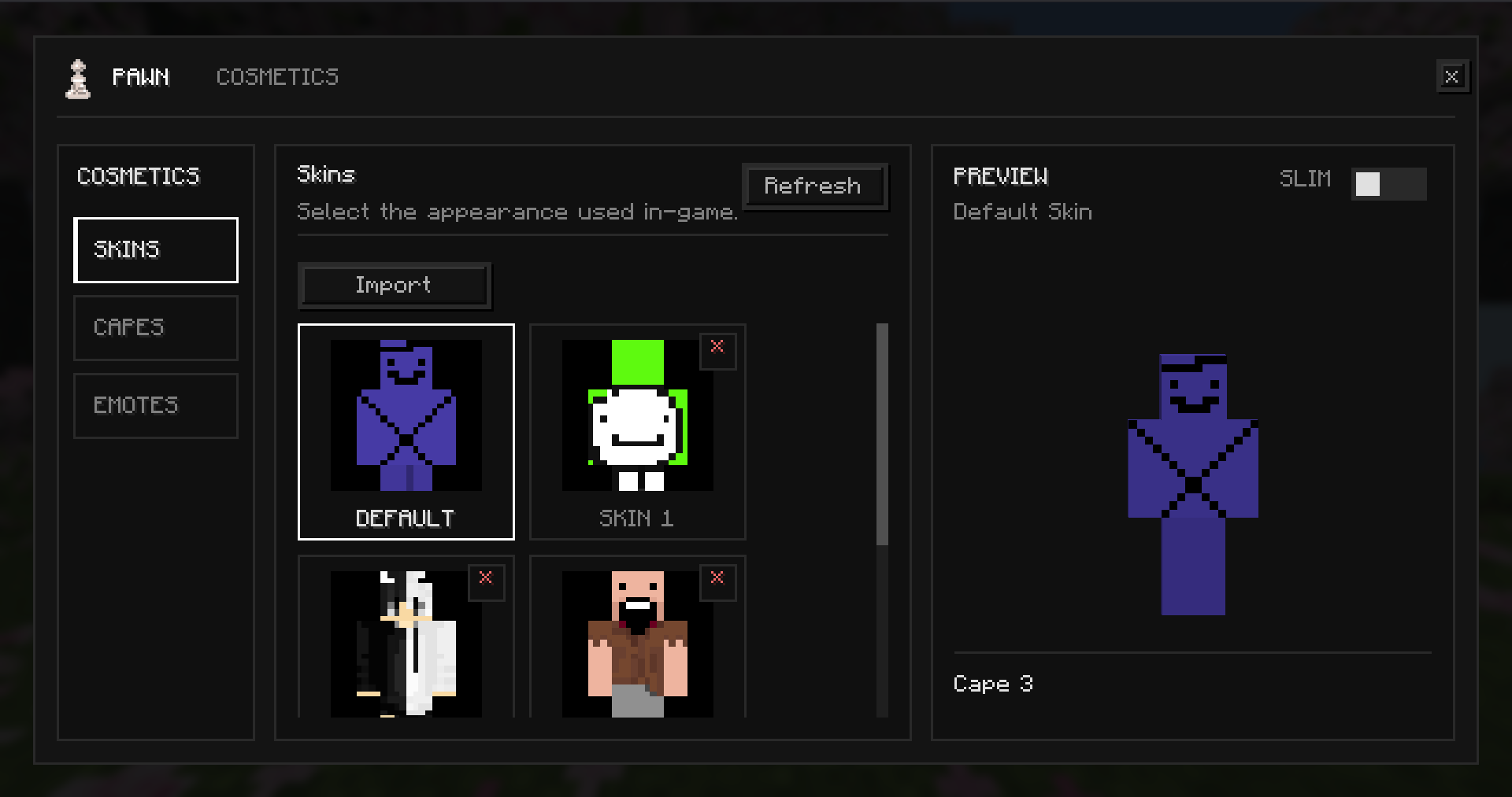 Pawn cosmetics tab